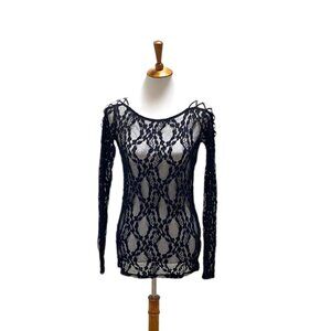 Free People Long Sleeve Lace Top Black Size M Fairycore Whimsygoth Goth Festival